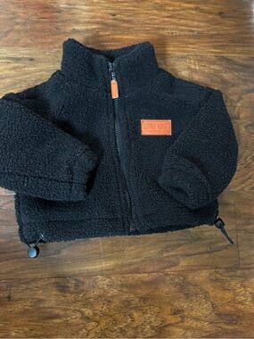 Little Bipsy Black Sherpa Jacket with Tan Patch